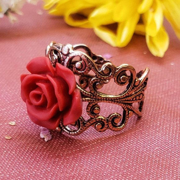 Vintaged Red Rose Lace Ring - Picture 2 of 7